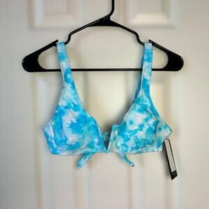 California Waves V-Wire Bralette Bikini Top Ocean Blue Tie-Dye Size Medium NWT